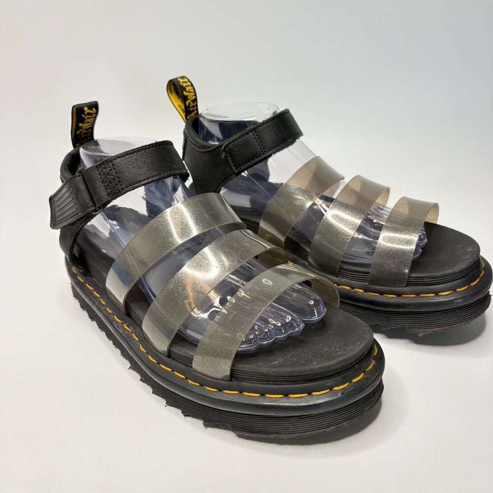 DR. MARTEN Blaire Jelly Black Festival Goth Glitter Straps Sandal Womens Size 9